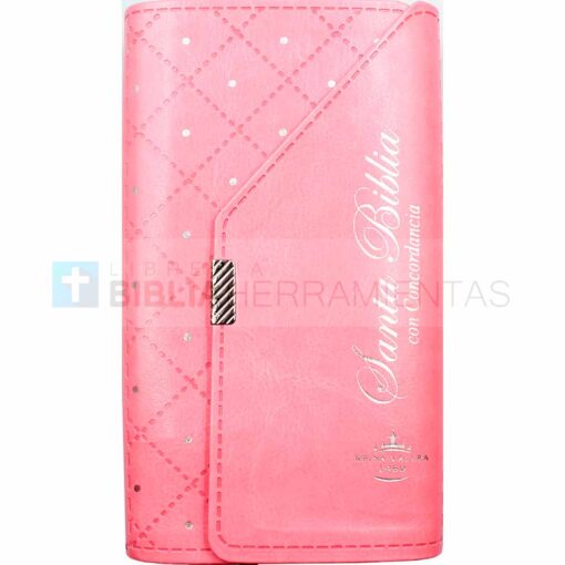 Biblia cartera mujer rosa con broche RVR1960 (7898521818142) - Pasta frontal